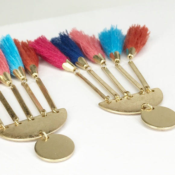 Geometric Distressed Metal Tassel Drop Earrings - Picture 5 of 7